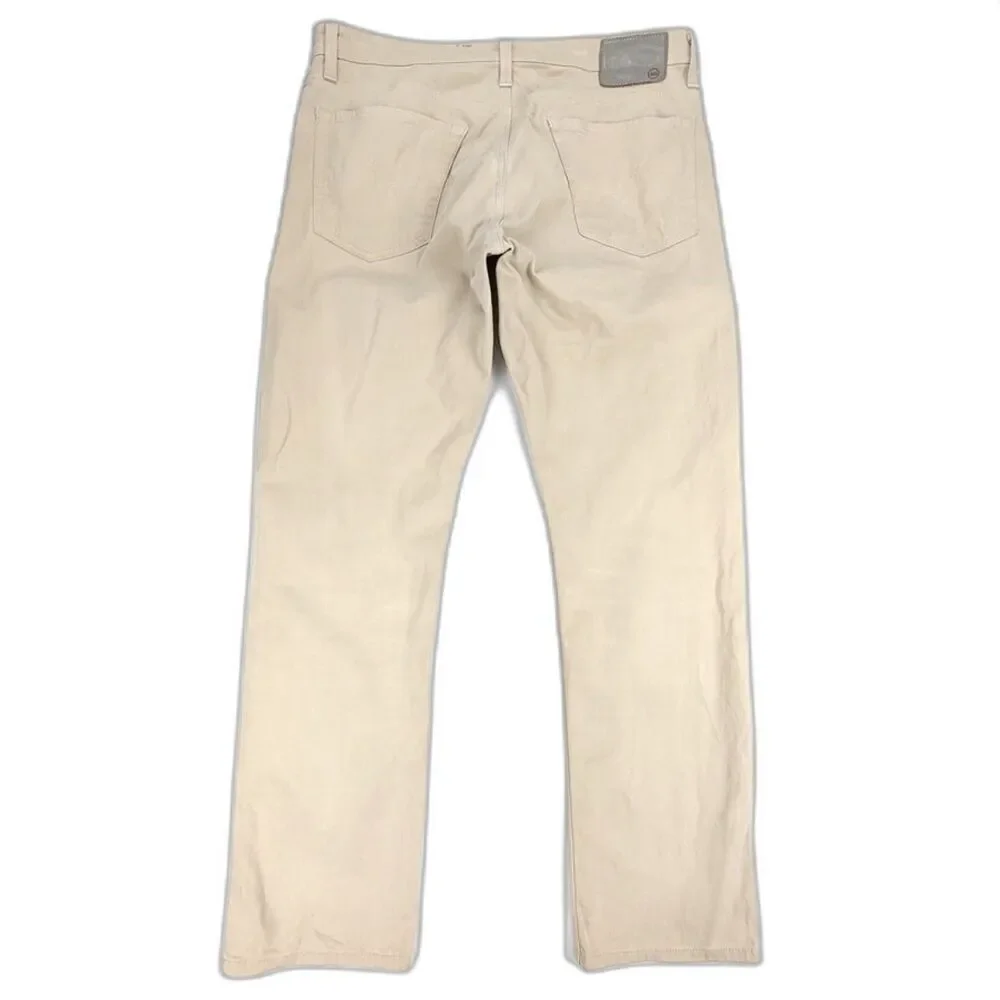 ADRIANO GOLDSCHMIED Everett Slim Straight Sueded Jeans Khaki Beige Mens 34 x 31